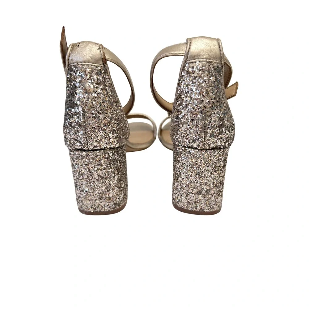 Gianni Bini Gold Glitter Block Heel Sandals Ankle Strap Womens Size 8M Fair - Picture 12 of 13